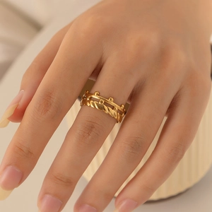 Detail eines zweischichtigen Gold-Titanrings mit Krone und gedrehtem Seilmuster