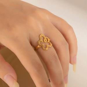 Bague fleur géométrique minimaliste en acier inoxydable plaqué or 18 carats