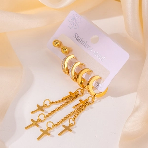 Détails du lot de boucles d'oreilles en acier doré avec croix et pierres en zircone