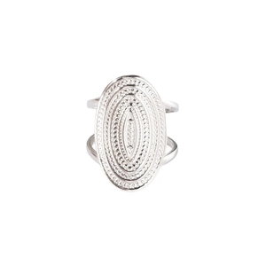 Vintage silver hollow heart titanium steel ring with an oval textured boho design