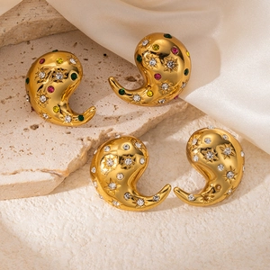 Boucles d'oreilles rétro en acier inoxydable doré 18K avec accents de zircon coloré