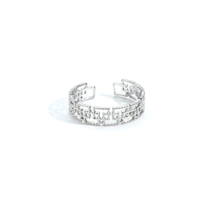Anello aperto minimalista in acciaio inox argento con motivo geometrico a T vuoto