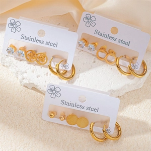 Set de boucles d'oreilles en acier inoxydable doré avec arbre de vie et strass sur pierre
