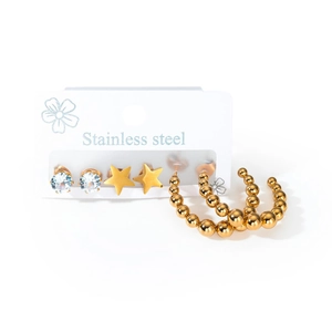 Lot de 3 paires de boucles d'oreilles en acier inoxydable avec étoiles, pois et cristaux