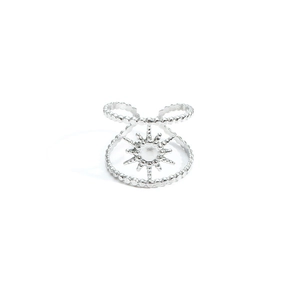 Bague étoile de style bohème en argent avec double anneau ouvert et bord perlé