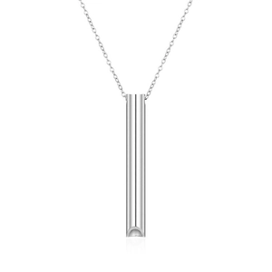 Minimalist silver vertical tube pendant necklace in durable polished stainless steel