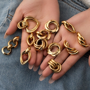 Geometric Stainless Steel Hoop Earrings Vintage Gold Interlocking Knot Stud Earrings Women Trendy Fashion Jewelry