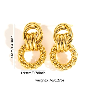 Detailed view of vintage nested hoop earrings with 18k gold plating and size measurements