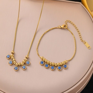 Stainless Steel Evil Eye Jewelry Set For Women Men Gold Silver Plated Turkish Nazar Bead Necklace Bracelet Bohemian Box Chain Jewelry