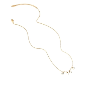 Golden stainless steel box chain necklace with faux pearls and crescent moon pendants