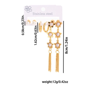 Détails du lot de boucles d'oreilles en acier doré avec glands étoiles et perles