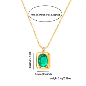 Gold-tone titanium necklace with green gemstone pendant dimensions and technical specs