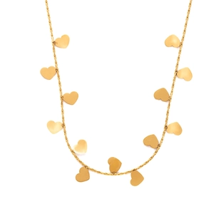 Elegant gold titanium steel necklace featuring ten smooth heart-shaped pendant charms