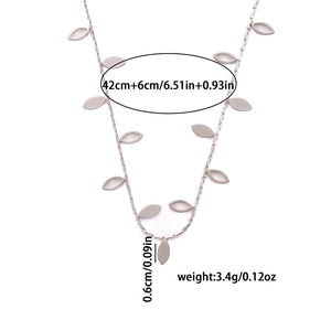 Silver hollow leaf necklace specifications showing 42+6cm chain length and 0.6cm pendant size