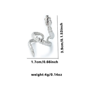 Silver snake-shaped wrap ring in polished stainless steel with scale texture and 1.7cm width