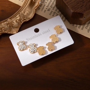 Lot de boucles d'oreilles ours en acier inoxydable et zircon sur support vintage