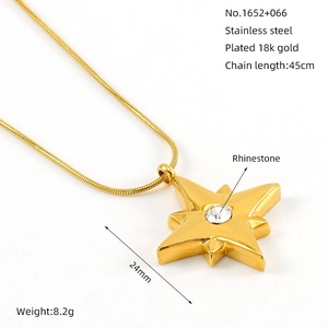 North Star pendant necklace in 18K gold plated stainless steel with clear crystal inlay