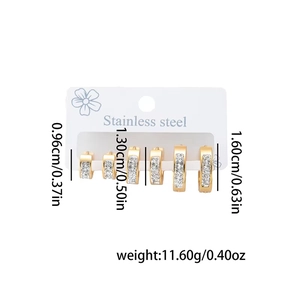Three-piece gold titanium steel hoop earrings set with micro-pave cubic zirconia