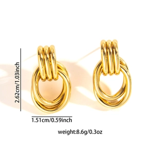 Retro gold titanium steel hoop earrings with layered geometric rings and polished finish