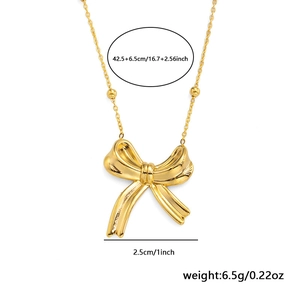 Elegante goldene Schleifen-Halskette mit Perlenkette, Länge 42.5cm, Edelstahl-Finish