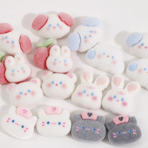 Kawaii flocked resin charms featuring cartoon puppy bunny and bear for DIY crafts
