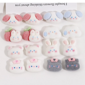 Cute Flocked Resin Cartoon Animal Charms For DIY Jewelry Making Animals Bunny Cat Dog Bear Cloud Strawberry Craft Accessories