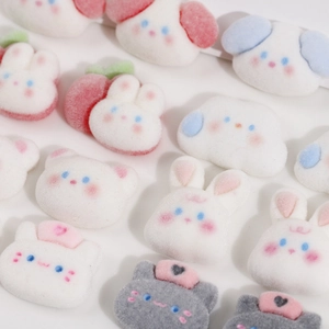 Cute DIY flocking animal charms including white rabbit, puppy and cat for accessories