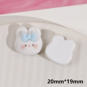 Detailed macro view showing the front and back of a 20mm cartoon flocked rabbit DIY accessory
