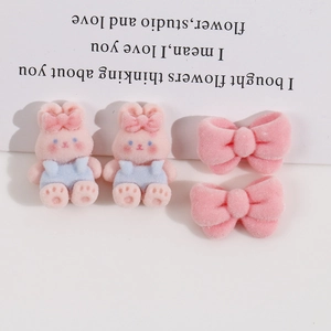 Kit d'accessoires de cheveux DIY en résine lapin floqué rose et nœud rose