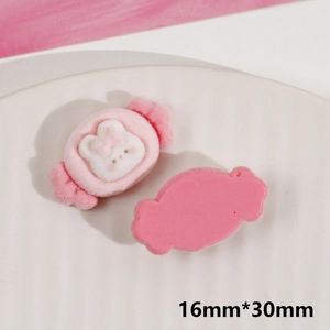Pink and white flocked candy-shaped bunny resin accessories for DIY jewelry making