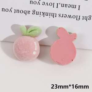 Vue détaillée de l'accessoire DIY en forme de fruit floqué rose de 23 mm taille