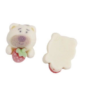 Cartoon flocked bear resin charms with strawberry for DIY hair accessories and crafts
