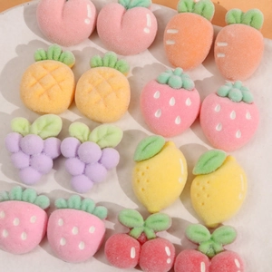 Flocked resin fruit accessories including strawberry and cherry shapes for DIY crafts