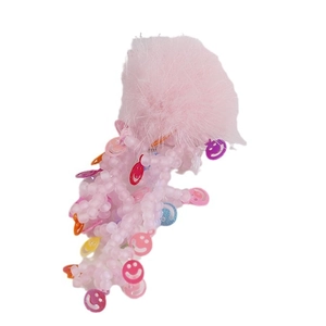 Ciondolo a sfera di peluche rosa con nappa di perline e faccine sorridenti per gioielli DIY