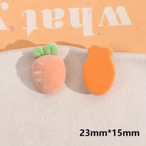 Macro view of flocking carrot DIY accessory showing front texture and 23mm*15mm dimensions