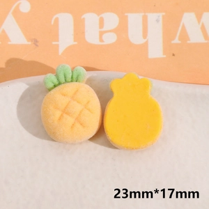 Detailed macro view of 23mm flocking pineapple resin patches for DIY hair accessories