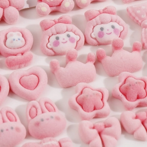 Pink flocked DIY charms set with cute rabbit, crown, and heart shapes for hair accessories