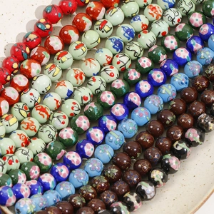 Hand Painted Ceramic Beads 12mm Round Porcelain Loose Beads For DIY Necklace Bracelet Earring Jewelry Making Floral Birds