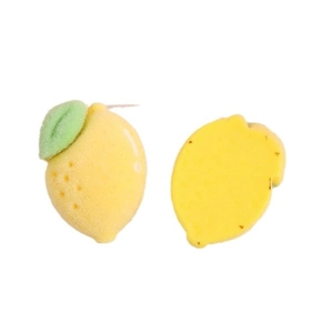 Cute flocked lemon resin hair clips with green leaves for DIY hair accessory making