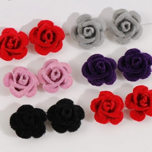 Handmade 3D velvet flocked rose flower charms in multiple colors for DIY hair clips