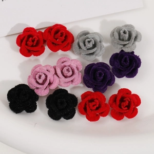 Double-sided flocked rose flower accessory in red grey pink purple and black colors