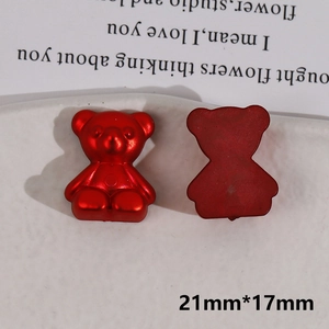 Red bear acrylic DIY accessory with metallic finish for jewelry making, size 21mm by 17mm