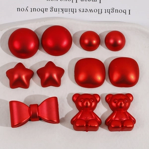 Red Acrylic New Year DIY Jewelry Accessories Star Bear Bow Square Decorative Patches For Hair Clips Crafting For Women