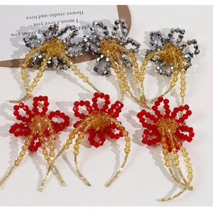 Handmade Glass Beaded Long Flower Pendant With Tassel DIY Jewelry Accessory For Earring Hair Clip Making Supplies Women