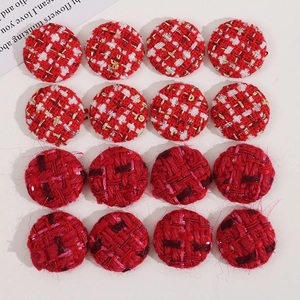 25mm Rouge Tweed Plaid Boutons Ronds Tissu Base en Métal Pour DIY Bijoux Boucles d'Oreilles Pinces Cheveux Femme Élégant