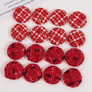Boutons en tissu tweed rouge 25mm avec fil métallique pour accessoires de coiffure DIY