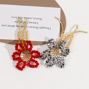 Handcrafted crystal beaded flower accessories with tassels in red and silver grey colors