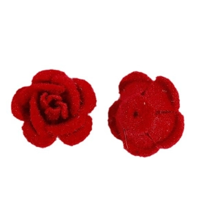 Pair of double-sided red flocked velvet rose flower charms for DIY hair clip accessories