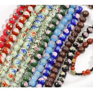 Hand-painted 12mm ceramic beads with floral patterns for DIY jewelry making