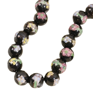 12mm black hand-painted ceramic beads with colorful floral patterns for DIY jewelry making